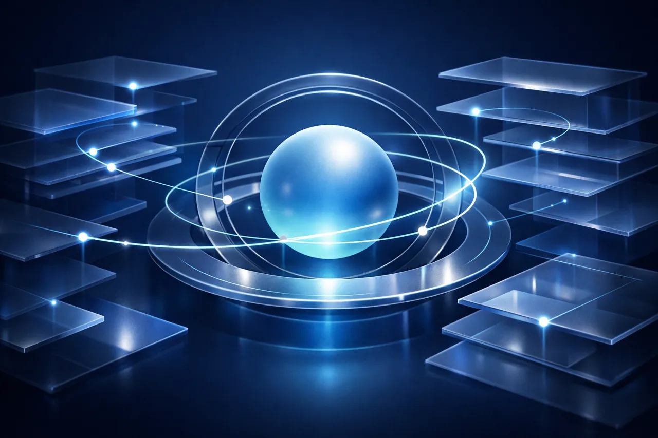 Abstract illustration of digitally delivered advice pathways assembled from structured operating layers.