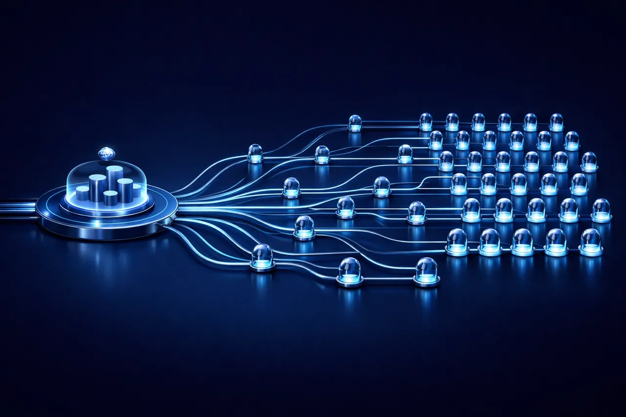 Abstract illustration of adviser-led managed account and advice workflows coordinated through one operating core.